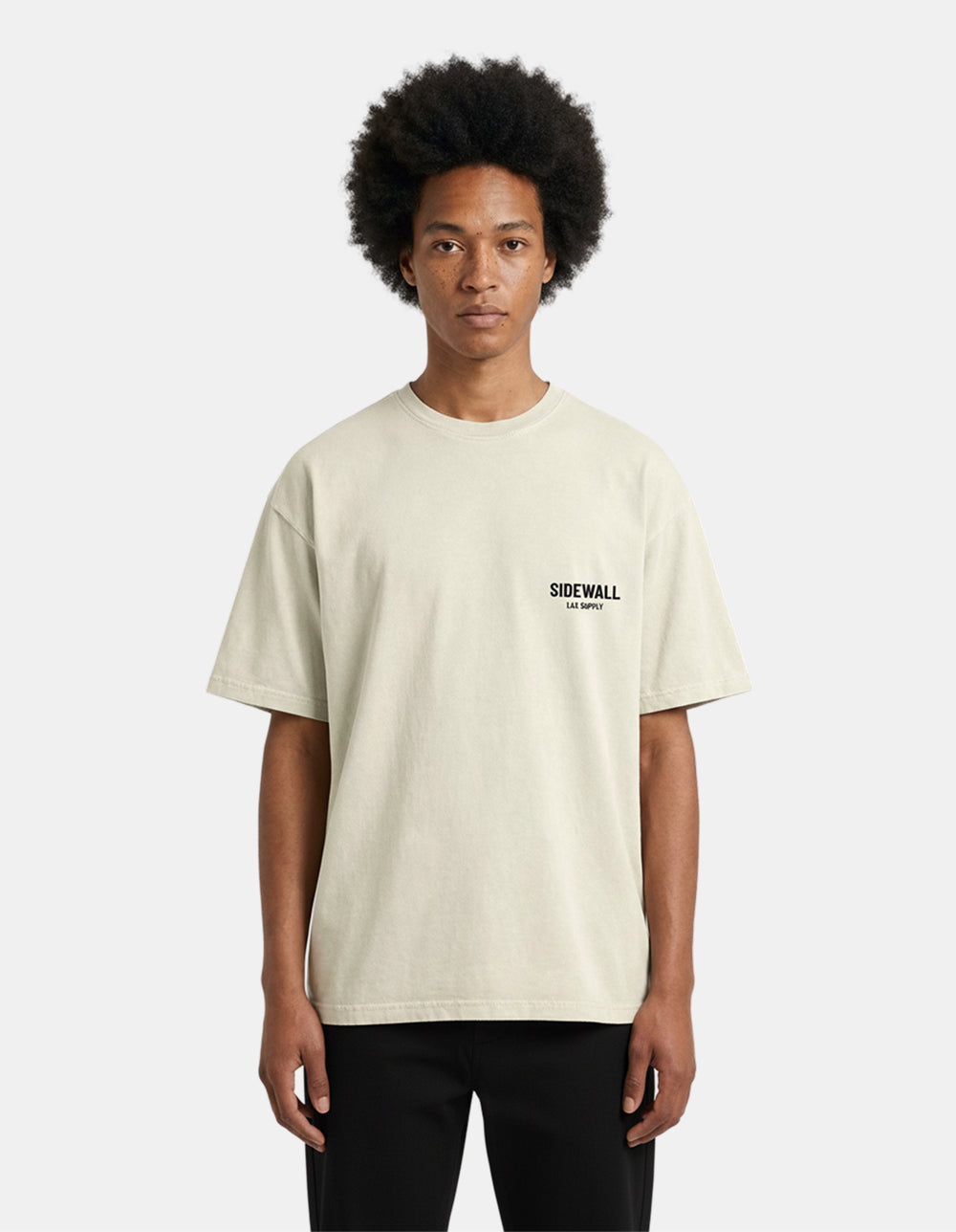 Sidewall Core bone oversized lacrosse tee front on model