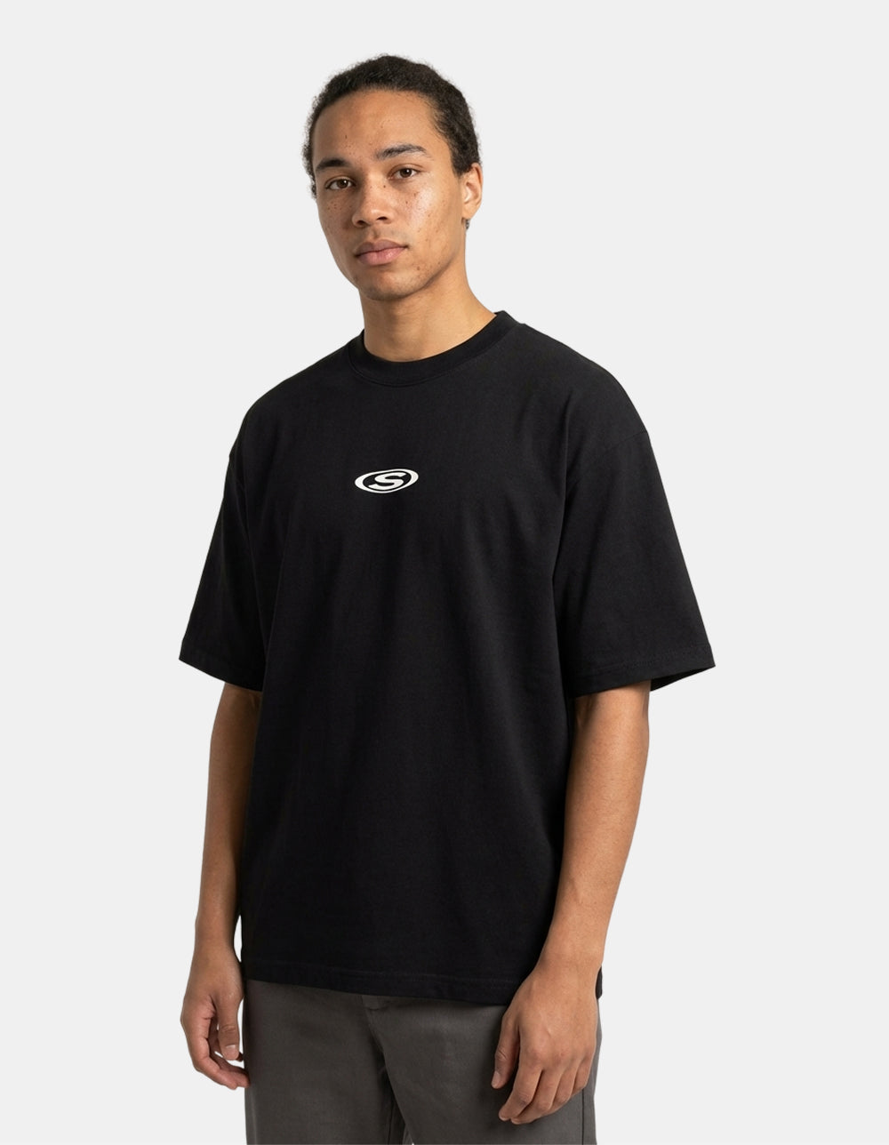 Fastest Game black oversized lacrosse tee front on model