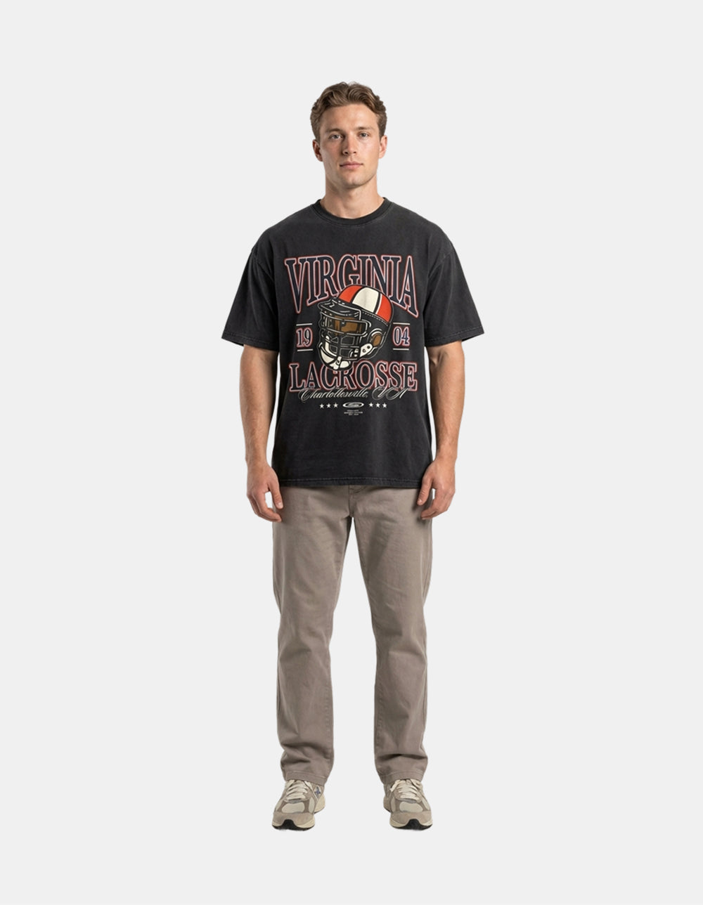 Virginia black oversized lacrosse tee on model