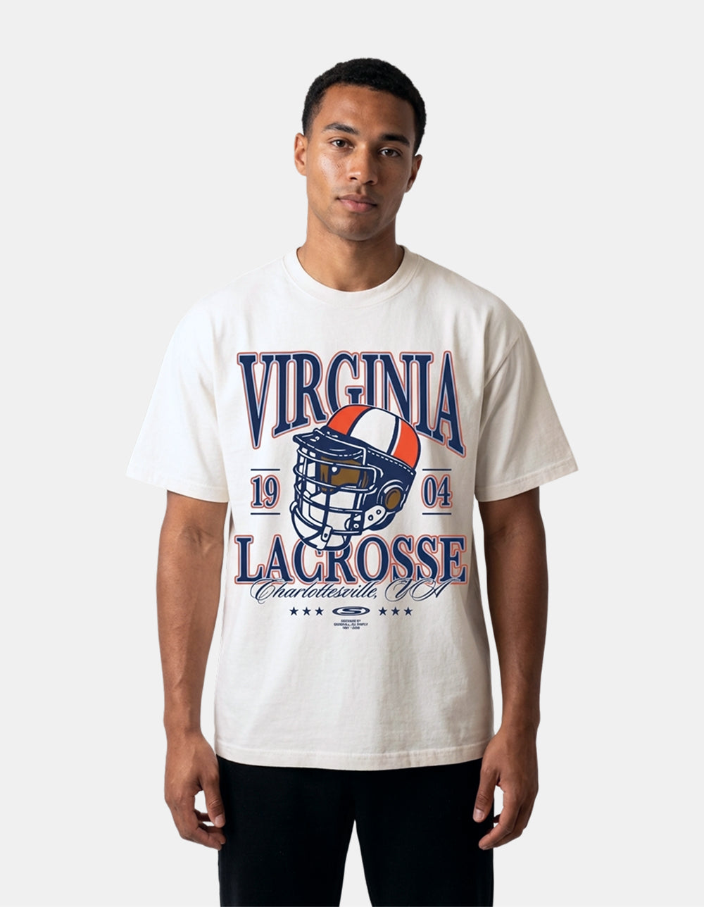 Virginia white oversized lacrosse tee on model