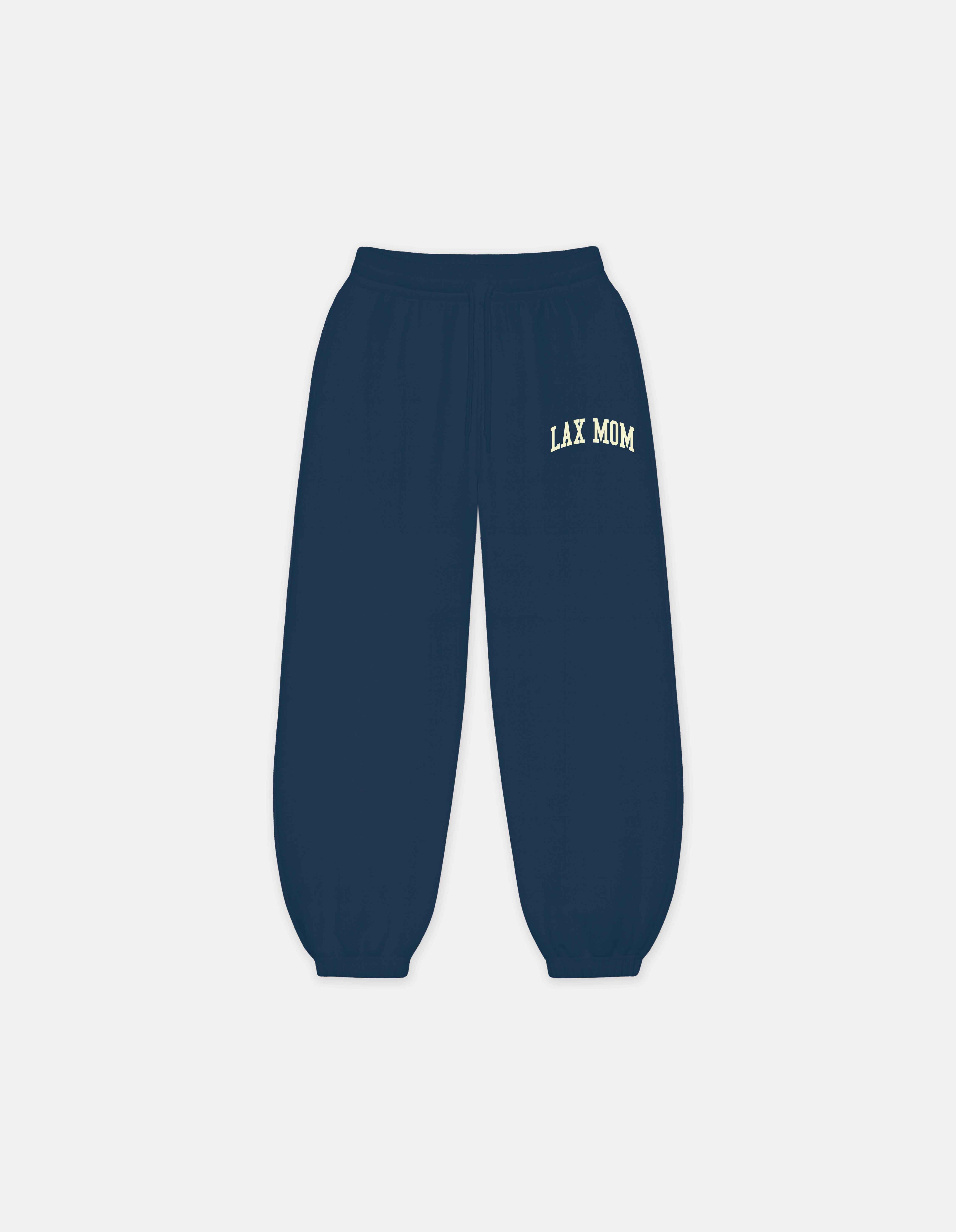 Lax Mom navy sweatpants front