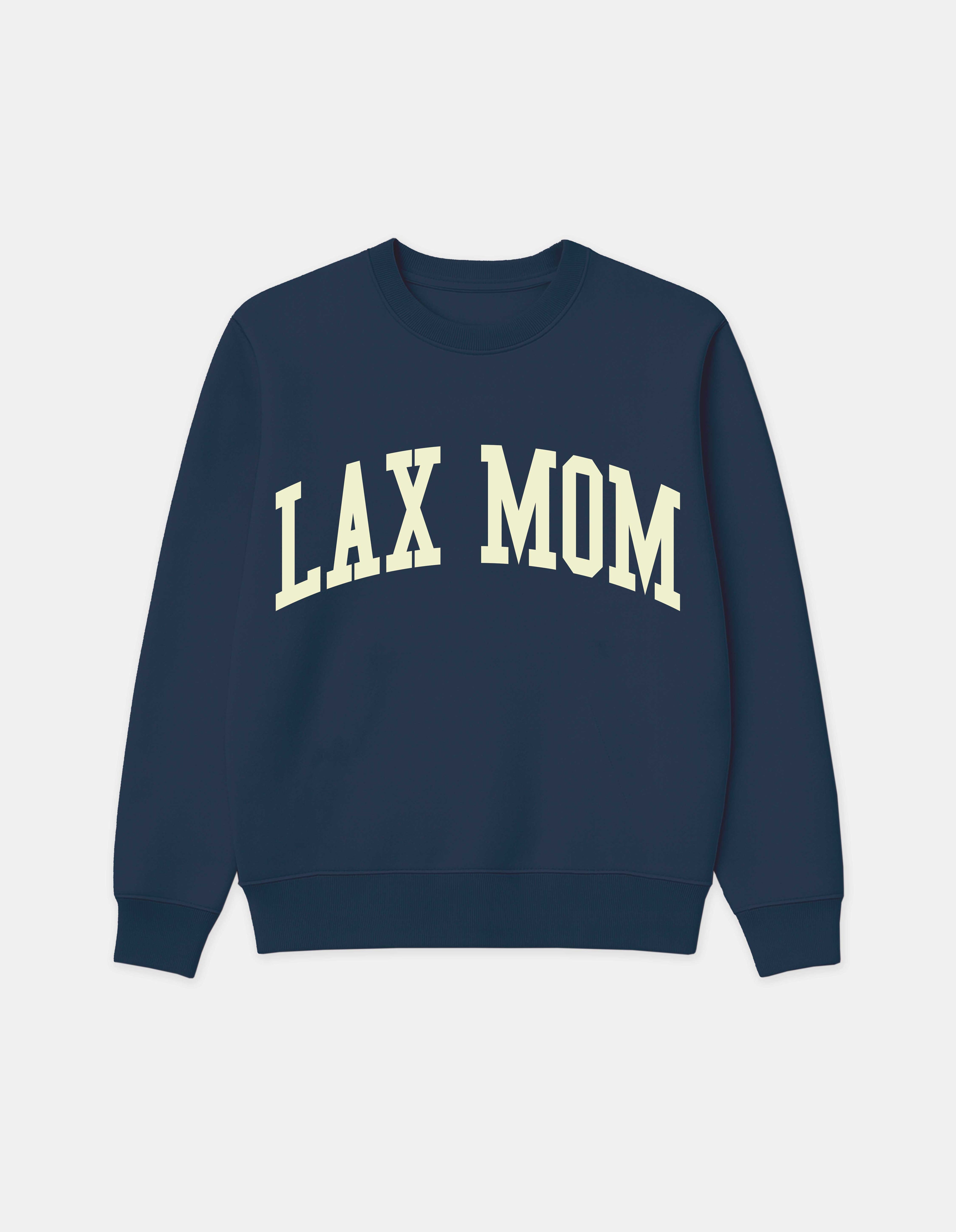 Lax Mom navy crewneck sweatshirt front