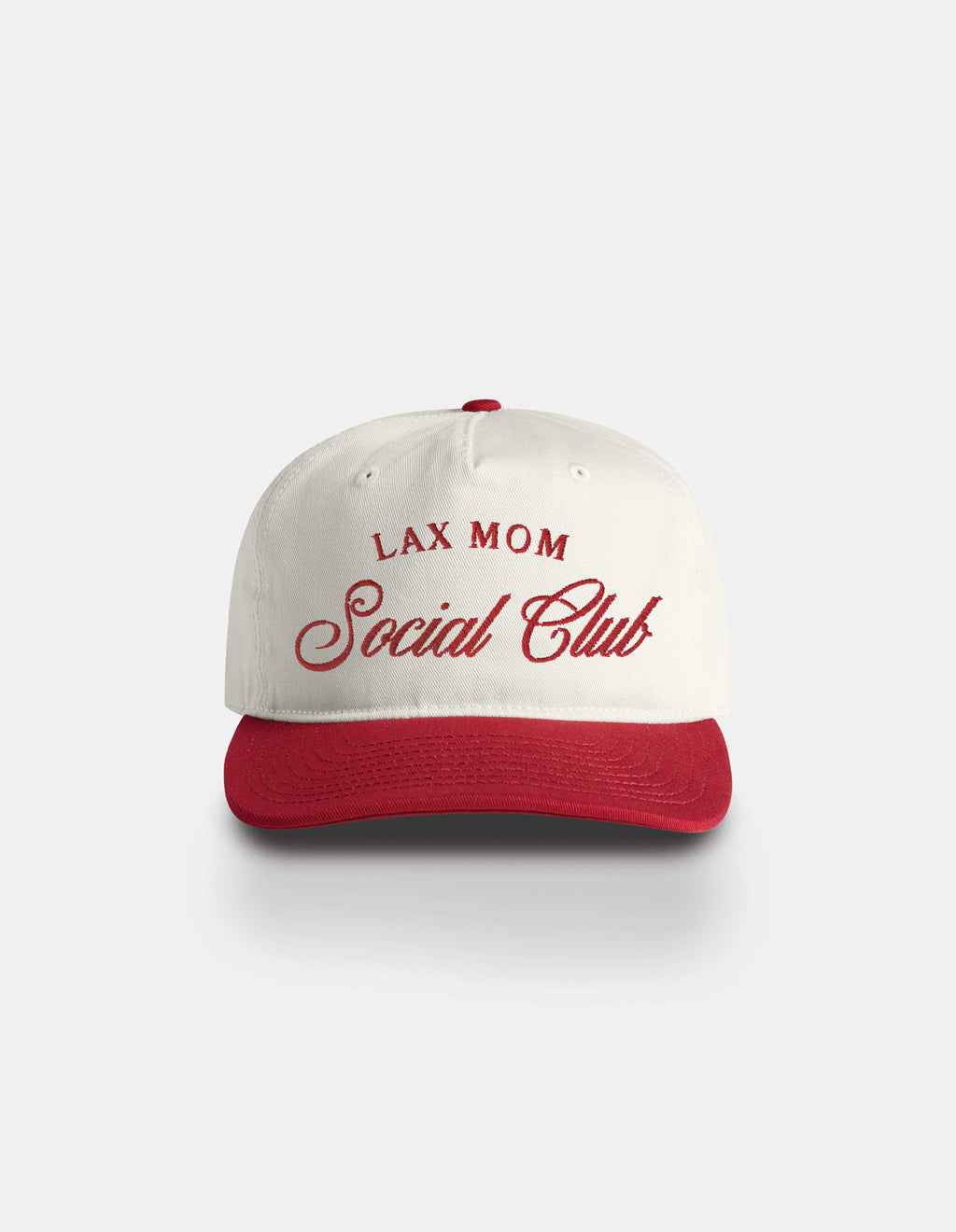 Lax Mom white and red snapback hat front