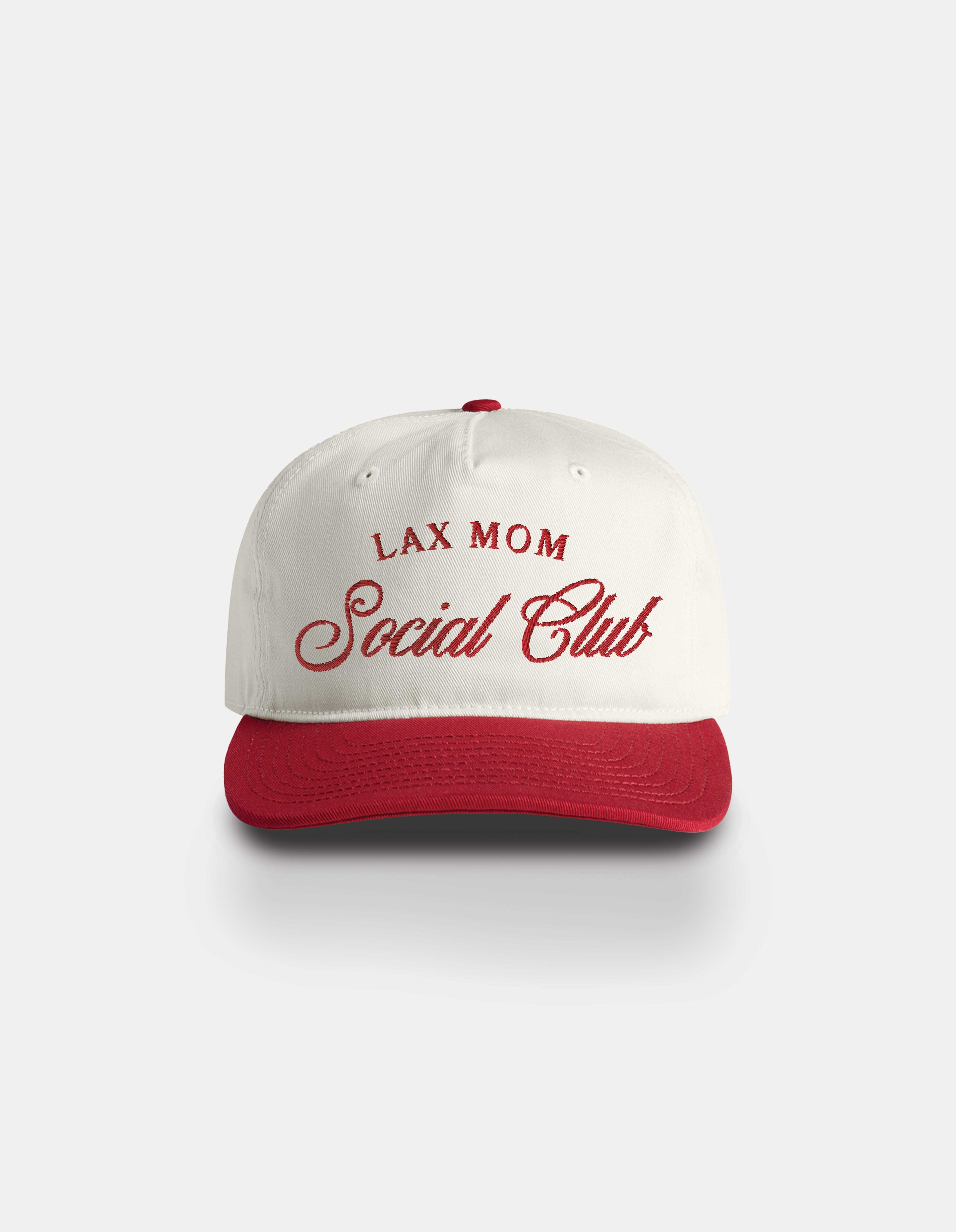 Lax Mom white and red snapback hat front